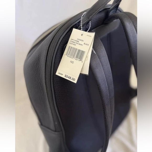 Michael Kors Hudson Logo Stripe Black Pebbled Leather Backpack NWT RARE - Picture 8 of 10